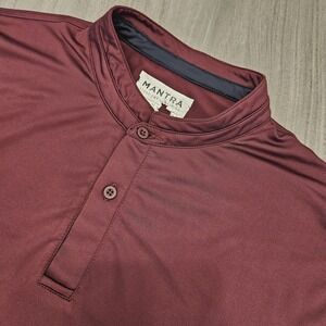 Mantra Polo Shirt Mens Large Maroon Band Collar Short Sleeve Performance Golf